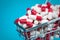 Shopping cart filled red medicinal capsules