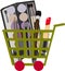 Shopping cart full of female cosmetics