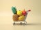 Shopping cart full of fruit, 3d illustration shopping concept.