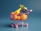 Shopping cart full of fruit, 3d illustration shopping concept.