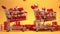 Shopping cart full of gift boxes with ribbons and bows on a red backgreound. New year and Christmas shopping concept. seamless 3d