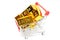 Shopping cart with gold bullion bars on white security investment metaphor concept