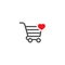 Shopping cart with heart pink sign. simple icon isolated on white background. Store trolley with wheels