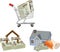 Shopping cart house dwelling building currency shopping cart house dwelling building currency