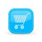 Shopping cart icon. Blue square shiny button