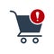 Shopping cart icon, commerce icon with exclamation mark. Shopping cart icon and alert, error, alarm, danger symbol