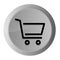 Shopping cart icon metal silver round button metallic design circle isolated on white background black and white concept