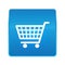 Shopping cart icon shiny blue square button