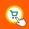 Shopping cart icon. Shopping, buying concept. Hand Mouse Cursor Clicks the Button