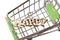 Shopping cart with the inscription happiness lined with letters