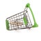 shopping cart with the inscription happiness lined with letters, the concept of a happy person