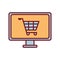 Shopping cart inside computer line and fill style icon vector design