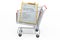 Shopping cart with Lithium Ion Cell Phone Battery, 3D rendering