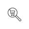 Shopping cart and magnifier outline icon