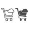 Shopping cart online line and glyph icon. Market trolley storage with cloud sign. Commerce vector design concept