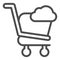 Shopping cart online line icon. Market trolley storage with cloud sign. Commerce vector design concept, outline style