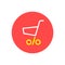 Shopping cart With Percentage icon, Vector Discount symbol, Sale logo. Shopping trolley with wheels as percent