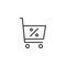 Shopping cart with percentage outline icon