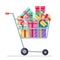 Shopping cart purchase gift flat design character vector illustration