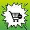 Shopping Cart with Remove sign. Black Icon on white popart Splash at green background with white spots. Illustration
