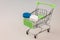 shopping cart shopping cart filled with various containers and packages with modern soft contact lenses