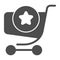 Shopping cart with a sign solid icon. Market trolley vector illustration isolated on white. Online shopping glyph style