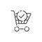 Shopping cart thin line icon. Check mark. Outline commerce vector illustration
