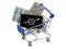 Shopping cart, trolley full of various pharmaceutical pills on white background, concept of growing online shopping