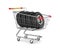 Shopping cart and tyres on white background. Isolated 3D illustration