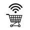 Shopping cart with wireless icon, online shopping, smart shopping cart with wifi symbol - vector