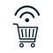 Shopping cart with wireless icon, online shopping, smart shopping cart with wifi symbol - vector for stock