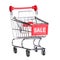 Shopping cart with word SALE, isolated