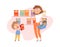 Shopping with child. Mother son in grocery store. Woman with shop basket, boy want cornflakes box. Cartoon family in