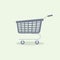 Shopping equipment: blue trolley isolated on light green background. Vector illustration