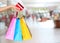 Shopping! Female Hand Holding Colorful Shopping Bags