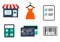 Shopping Flat Simple Icon Collection with Retail Store, Dress, Credit Card, Calculator, Check List and Bar Code. Vector