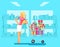 Shopping Girl shop cart purchase gift flat design character vector illustration