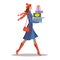 Shopping girl. Woman with colourful gift boxes. Sale concept