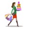 Shopping girl. Woman with colourful gift boxes and shopping bags