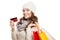 Shopping happy woman holding bags and credit card. Winter sales.