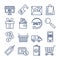 Shopping icons vector set isolated. Purchase and delivery collection. Online or offline shopping sign. Money sale