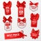 Shopping labels. Red price tags special offer, sale retail, promotion messaging christmas pricing, discount label with
