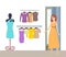 Shopping Lady in Changing Room in Dress Vector