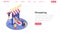 Shopping landing page isometric vector template. E-commerce and e-trading industry, businessman launching online store