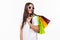 Shopping, leisure and lifestyle concept. Happy, joyful young feminine woman walking in store, buying new clothes and