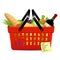 Shopping list and basket with foods