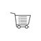 Shopping list icon with cart. Shop trolley with wheels, lines and check mark set. Vector illustration.