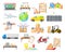 Shopping Logistics with Transport, Cardboard Box and Online Store Vector Set