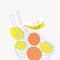 Shopping mesh bag with fruits on a grey background