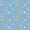 Shopping multicolored seamless pattern (blue). Simple outline design. Part one.